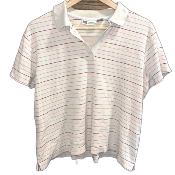 y2k school girl Color Striped Polo Shirt Cotton academia cute girly coastal XL - Picture 1 of 5